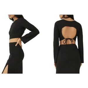 Free People $228 Kendra Black Cropped Open Tie Back Top Sz 2 NWT